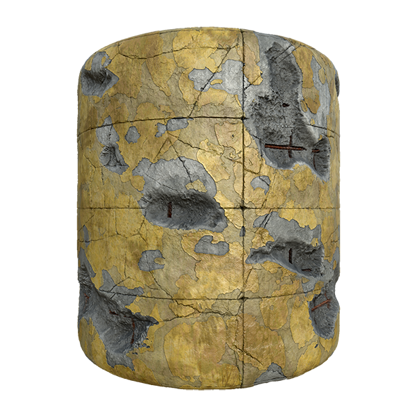 Worn Concrete Wall Texture with Peeling Paint and Exposed Rebars (Cylinder)